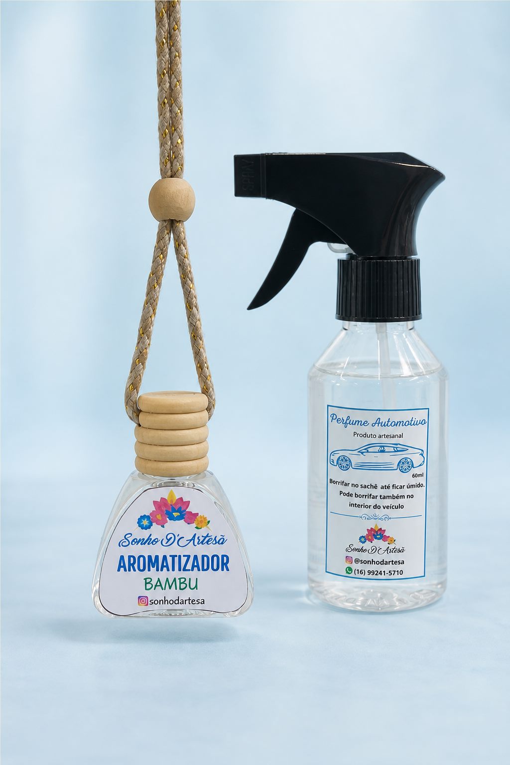 Aromatizador veicular de pendurar e perfume automotivo em spray Sonho D’Artesã