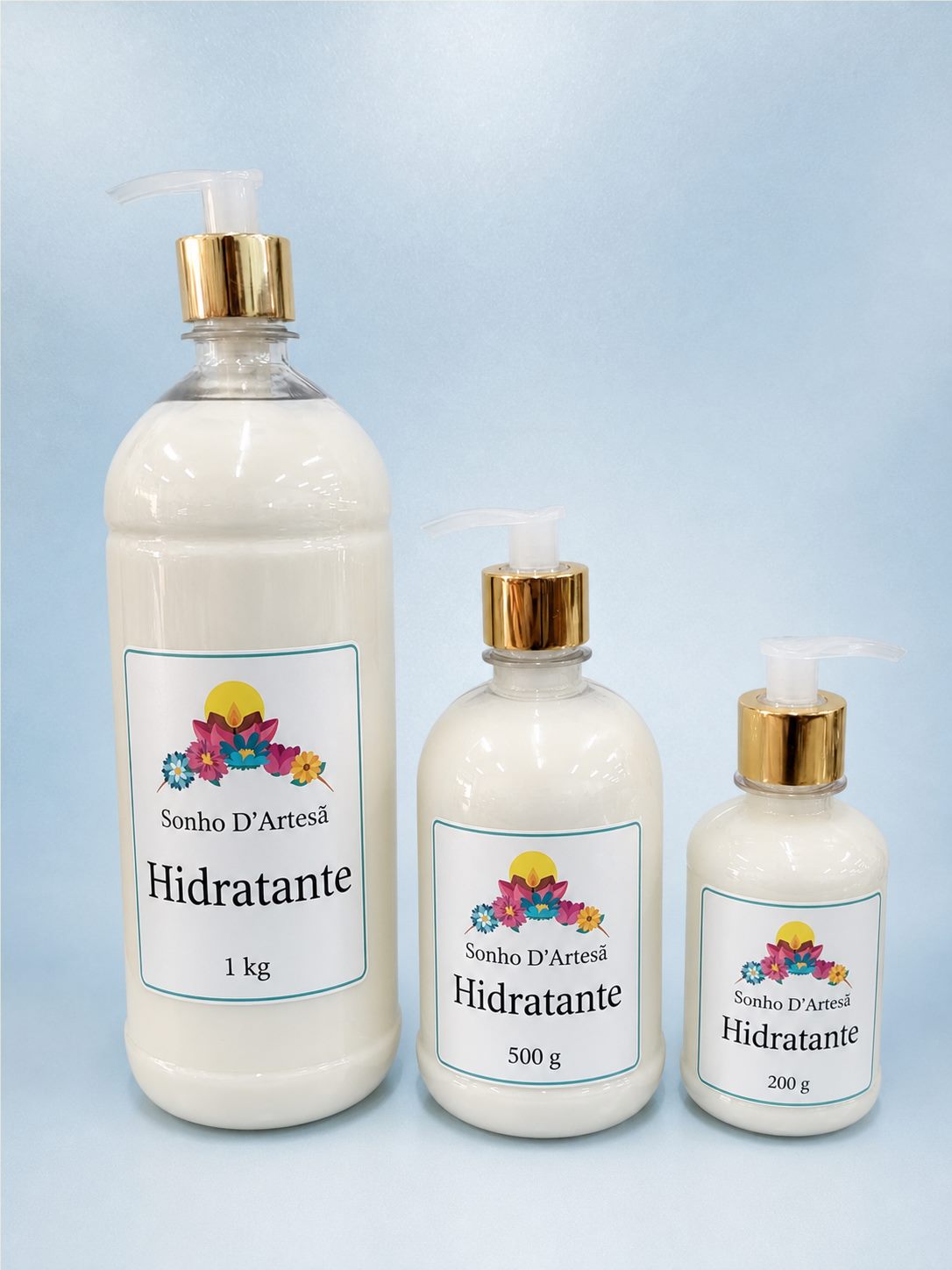 Hidratante Sonho D’Artesã em frascos de 1 kg, 500 g e 200 g