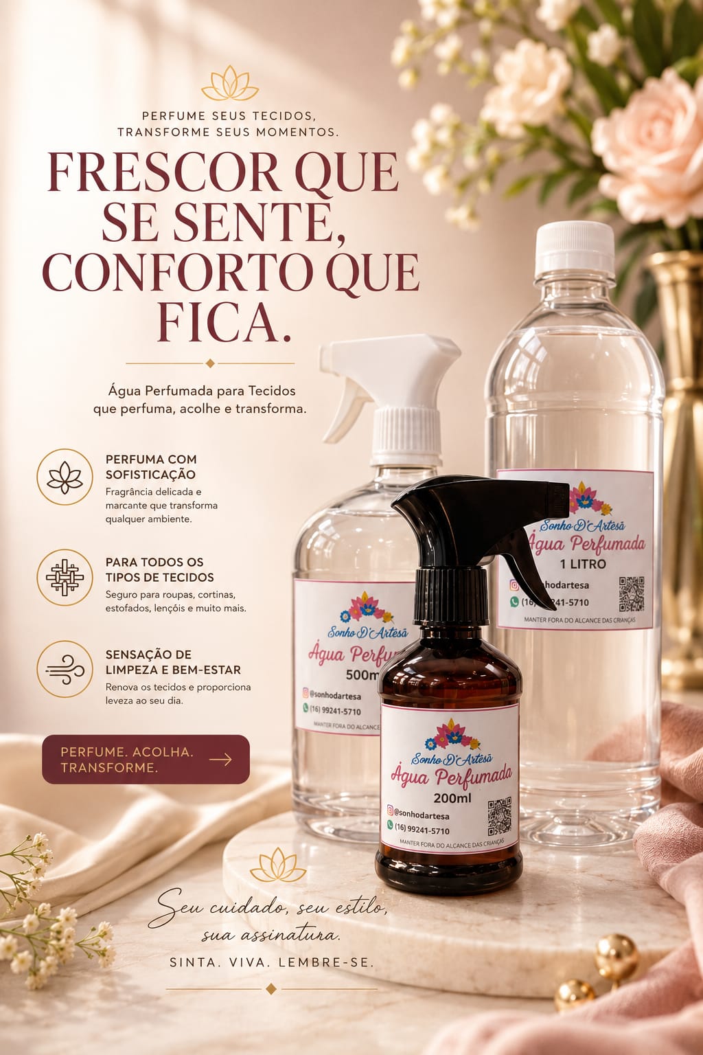 Publicação da Sonho D’Artesã sobre água perfumada para tecidos