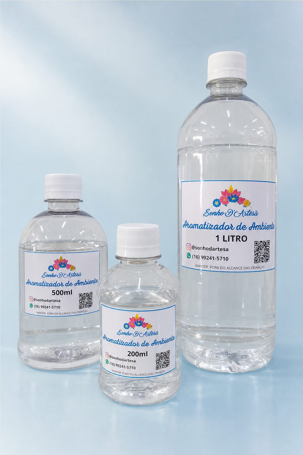 Refis para aromatizador Sonho D’Artesã nos tamanhos 200 ml, 500 ml e 1 litro
